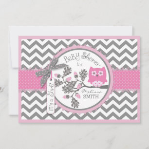 Roze Uil Chevron Print Baby shower Kaart
