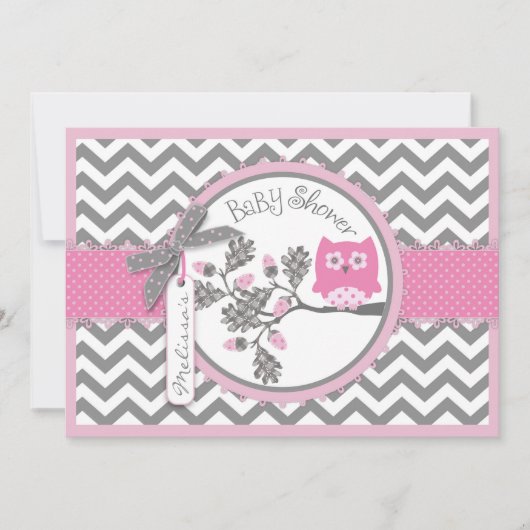 Roze Uil Chevron Print Baby shower Kaart (Voorkant)