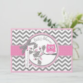 Roze Uil Chevron Print Baby shower Kaart (Staand voorkant)