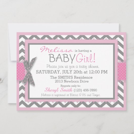 Roze Uil Chevron Print Baby shower Kaart (Achterkant)