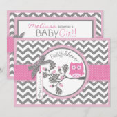 Roze Uil Chevron Print Baby shower Kaart (Voorkant / Achterkant)