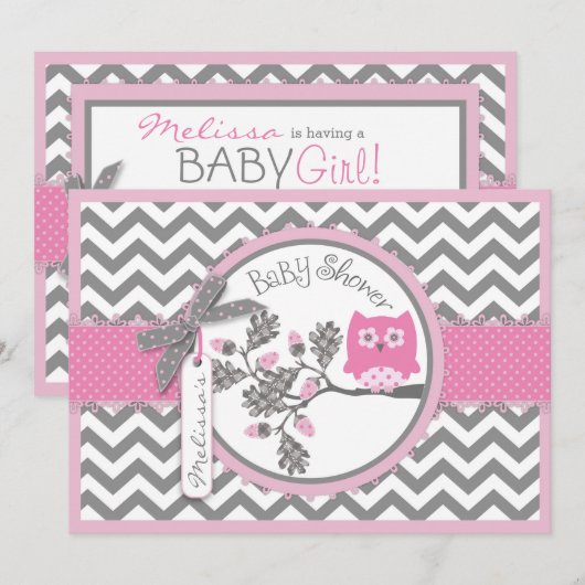 Roze Uil Chevron Print Baby shower Kaart (Voorkant / Achterkant)