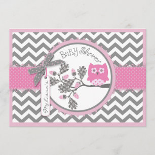 Roze Uil Chevron Print Baby shower Kaart