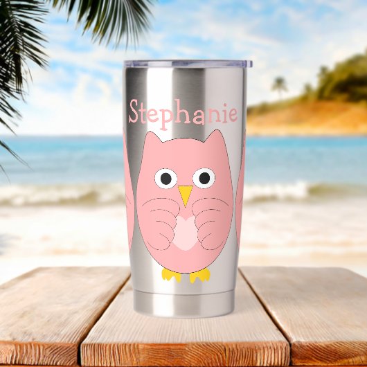 Roze Uil Design gepersonaliseerd Geïsoleerde Drinkbeker (Strand)