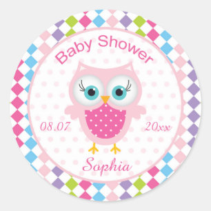 Roze uil, diamantpatroon Baby shower Sticker