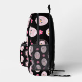 Roze uil en bloemen op zwarte achtergrond bedrukte rugzak (Rechts)