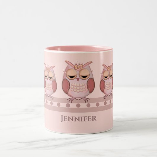 Roze uil en douanenaam tweekleurige koffiemok (Center)
