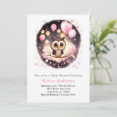 Roze Uil Enchanted Wildflower Meisje Baby shower Kaart (Staand voorkant)