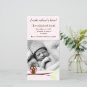 Roze Uil Foto Geboorteaankondigingen Aankondiging (Staand voorkant)