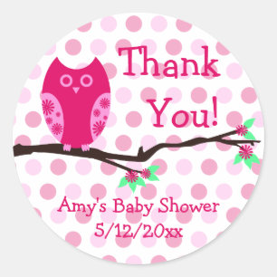 Roze Uil Gepersonaliseerd Baby shower Favor Tags Ronde Sticker