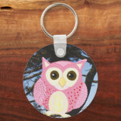 Roze Uil in een Boom Sleutelhanger (Achterkant)