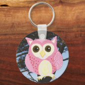 Roze Uil in een Boom Sleutelhanger (Voorkant)