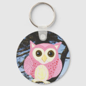 Roze Uil in een Boom Sleutelhanger (Achterkant)