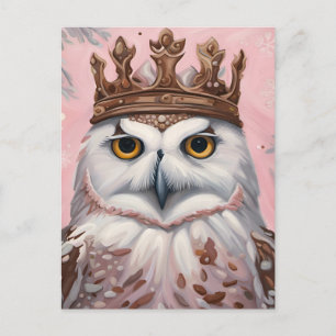 Roze Uil in een Kroon Briefkaart