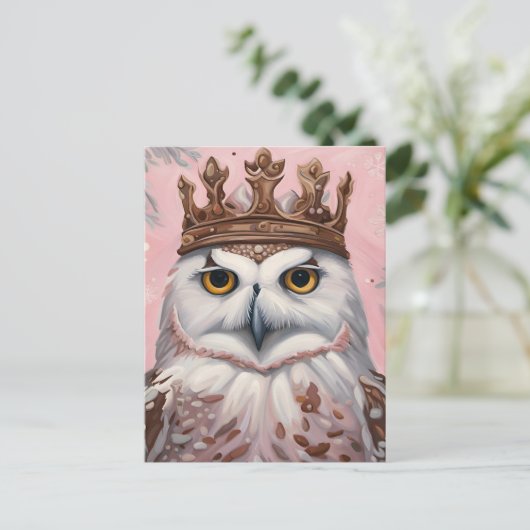 Roze Uil in een Kroon Briefkaart (Staand voorkant)