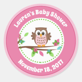 Roze Uil Meisje Baby shower Favor Stickers