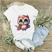 Roze uil met bloem illustratie t-shirt