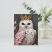 Roze uil met een kroon briefkaart (Staand voorkant)