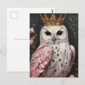 Roze uil met een kroon briefkaart (Voorkant / Achterkant)