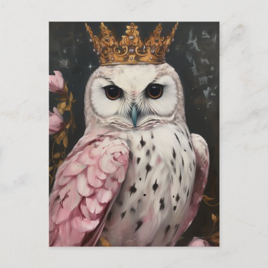 Roze uil met een kroon briefkaart (Voorkant)
