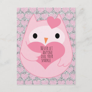 Roze Uil met Sparkle Quote Briefkaart
