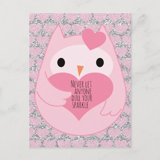 Roze Uil met Sparkle Quote Briefkaart (Voorkant)