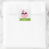 Roze Uil Met Zonnebril Adres Sticker (Tas)