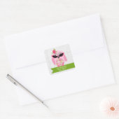 Roze Uil Met Zonnebril Adres Sticker (Envelop)