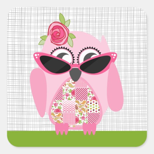 Roze Uil met zonnebril Sticker (Voorkant)