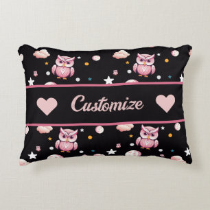 Roze Uil Moonlight Patroon Accent Kussen