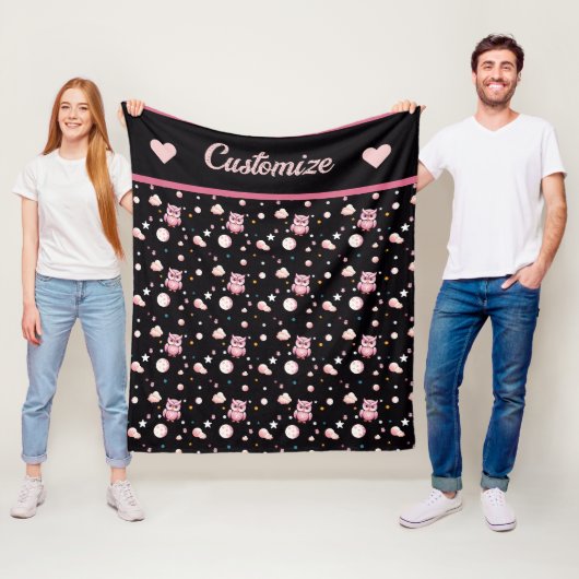 Roze Uil Moonlight Patroon Fleece Deken (In situ)