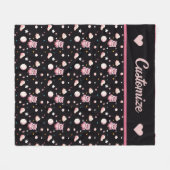 Roze Uil Moonlight Patroon Fleece Deken (Voorkant (Horizontaal))