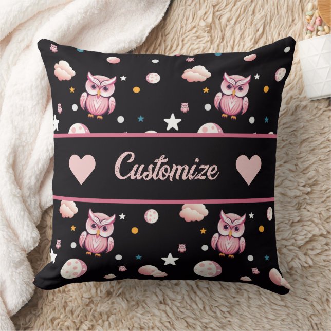 Roze Uil Moonlight Patroon Kussen (Deken)