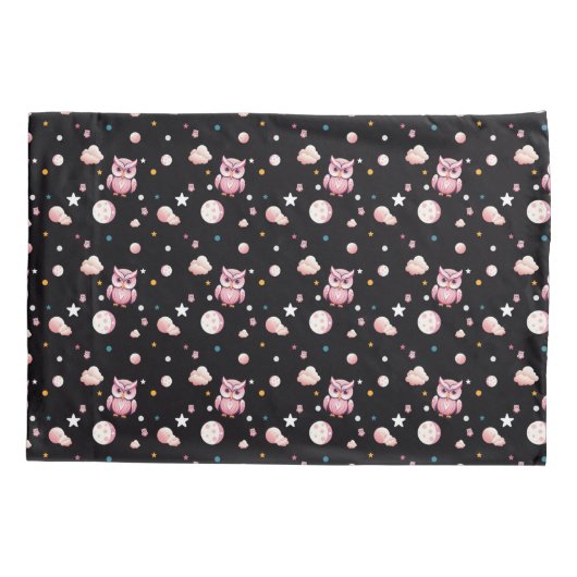 Roze Uil Moonlight Patroon Kussensloop (Achterkant-Links)