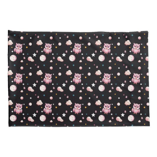 Roze Uil Moonlight Patroon Kussensloop (Achterkant-Rechts)