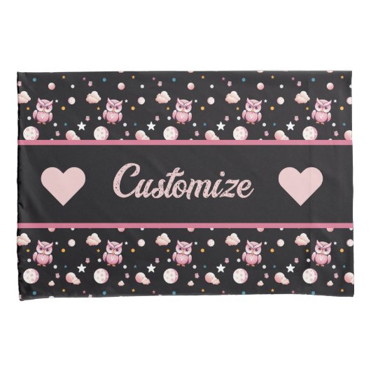 Roze Uil Moonlight Patroon Kussensloop (Voorkant-Rechts)