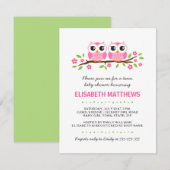 Roze uil op baby shower van tweelingmeisjes in de  kaart (Voorkant / Achterkant)