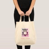 Roze uil op branche gepersonaliseerd bibliotheekbo tote bag (Voorkant (product))