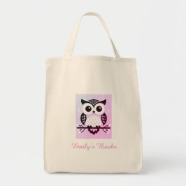 Roze uil op branche gepersonaliseerd bibliotheekbo tote bag