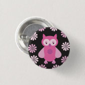 Roze uil ronde button 3,2 cm (Voorkant /achterkant)