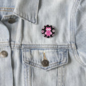 Roze uil ronde button 3,2 cm (In situ)
