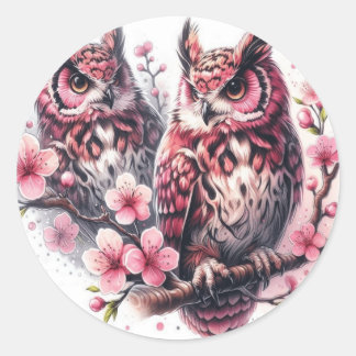 Roze uil ronde sticker
