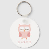 Roze Uil schattig aangepast Sleutelhanger (Voorkant)