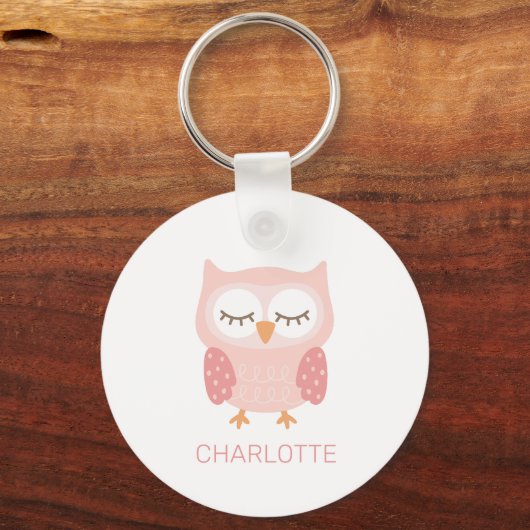 Roze Uil schattig aangepast Sleutelhanger (Voorkant)