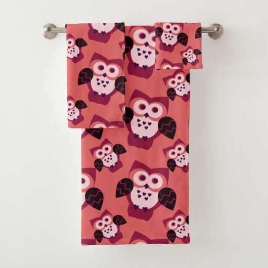 Roze uil schattig patroon bad handdoek (Insitu)