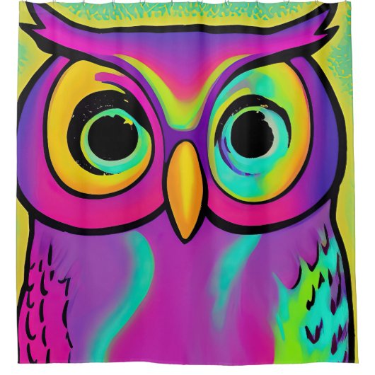 Roze uil schilderij douchegordijn (Voorkant)