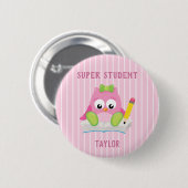Roze Uil Super Student Ronde Button 5,7 Cm (Voorkant /achterkant)