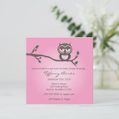 Roze uil uitnodiging (Staand voorkant)