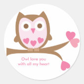Roze Uil Valentijnsdag Ronde Sticker (Voorkant)