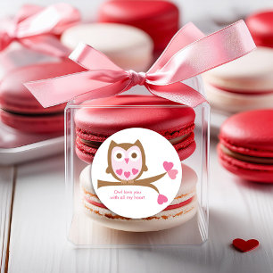 Roze Uil Valentijnsdag Ronde Sticker